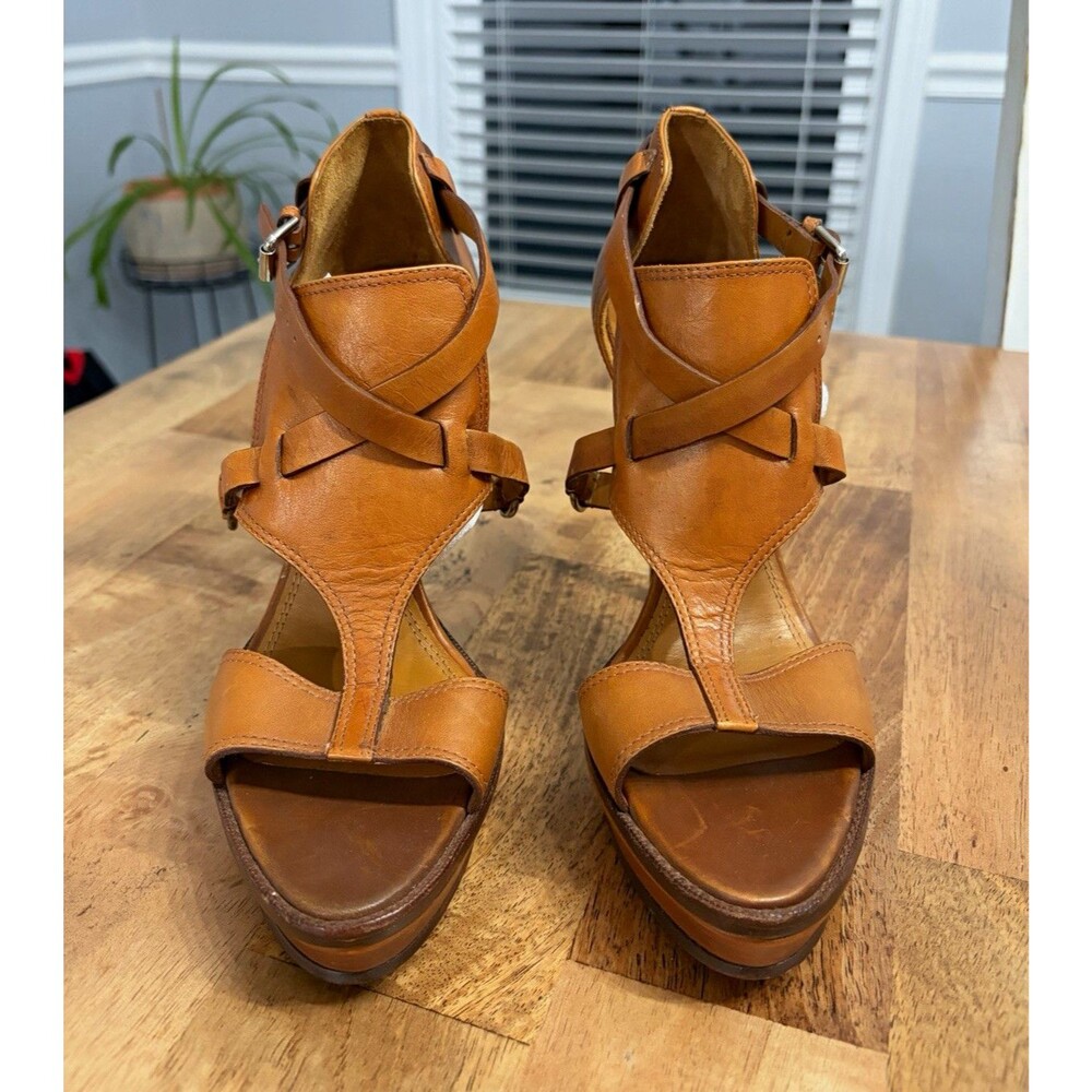 Ralph Lauren Collection Brown Leather Strappy Open Toe Stiletto Heel 7.5B